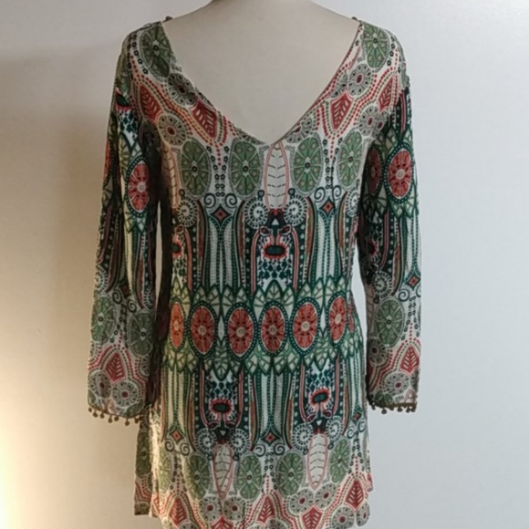 Green and Orange Boho Mandela Pattern Tunic Top - Picture 9 of 14